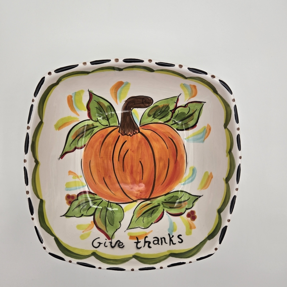 Give Thanks Harvest Thanksgiving Pumpkin Bowl Snack Candy Dish Hand Painted